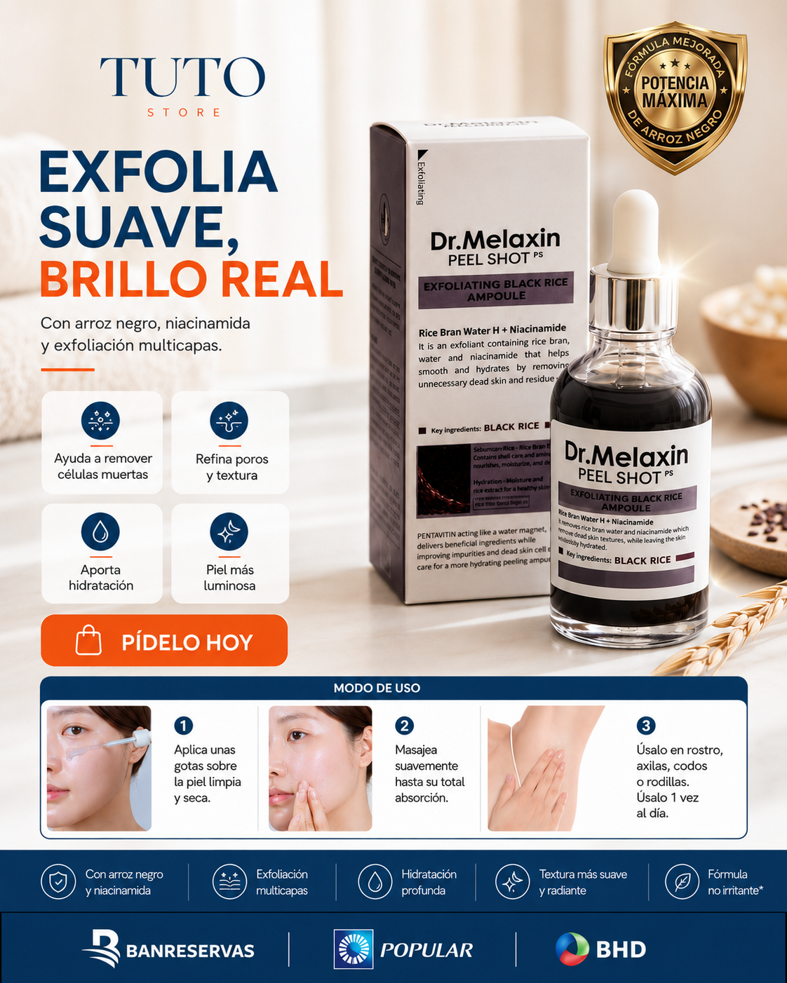 Dr. Melaxin Peel Shot Black Rice | Sérum Coreana Exfoliante para Poros y Puntos Negros