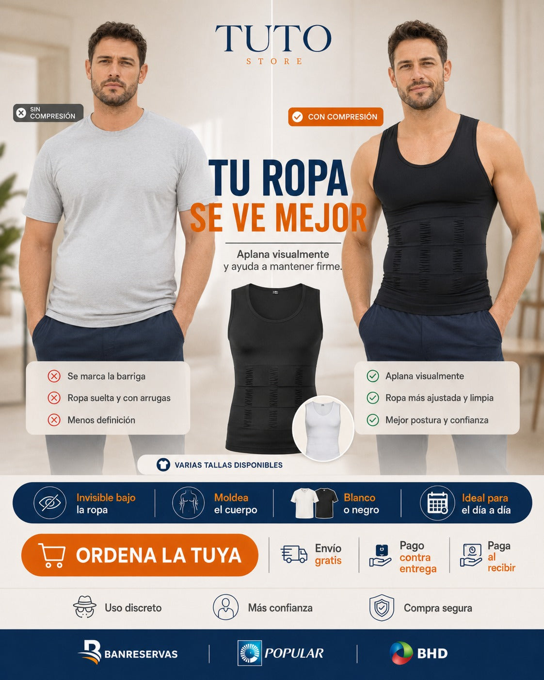 Camiseta Moldeadora de Compresión para Hombre – Estiliza abdomen, pecho y cintura: mejora cómo te queda la ropa al instante