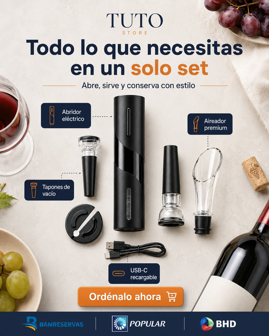 Set Eléctrico para Vino 4 en 1 – Extracción rápida y sin esfuerzo: abre tu vino con solo presionar un botón