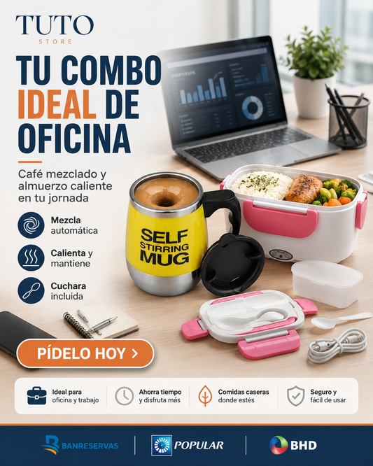 Combo de Lonchera Calentadora y Vaso Automático – Calienta tu comida y prepara tus bebidas: disfruta todo como recién hecho